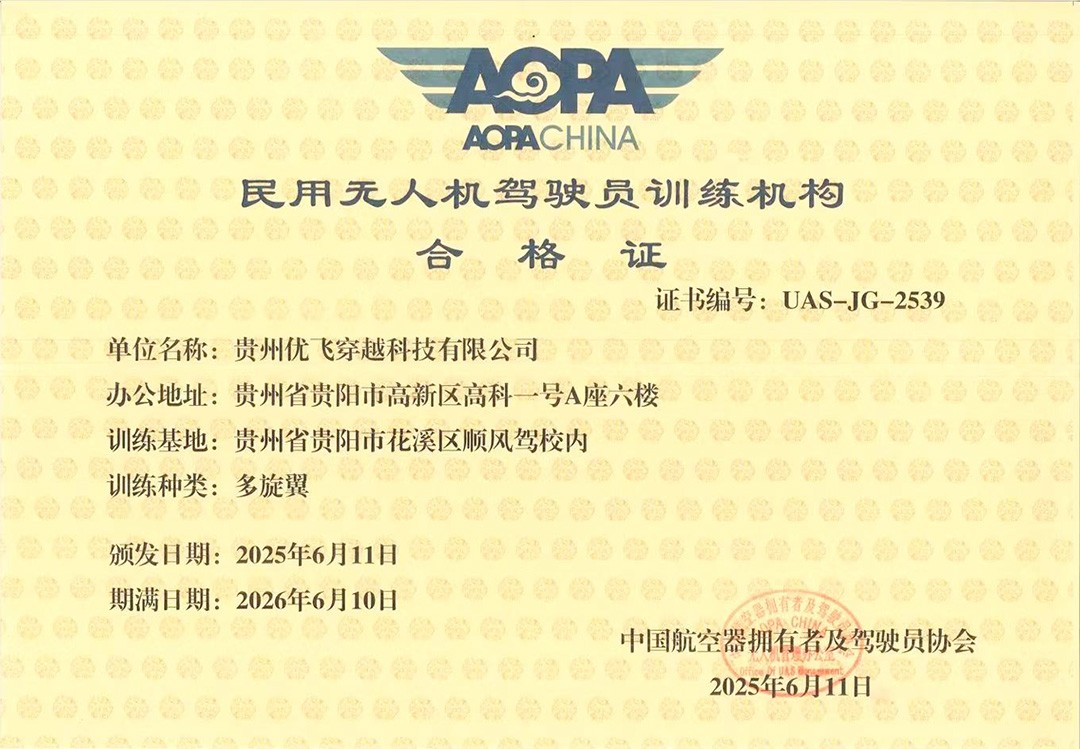 民用无人机驾驶员训练机构合格证